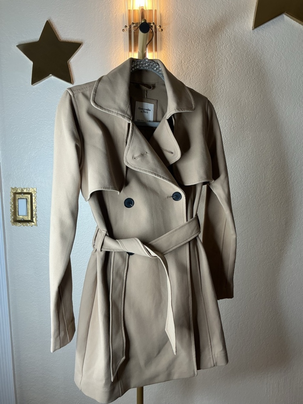 Abercrombie & Fitch Beige Double-Breasted Trench Coat with Belt